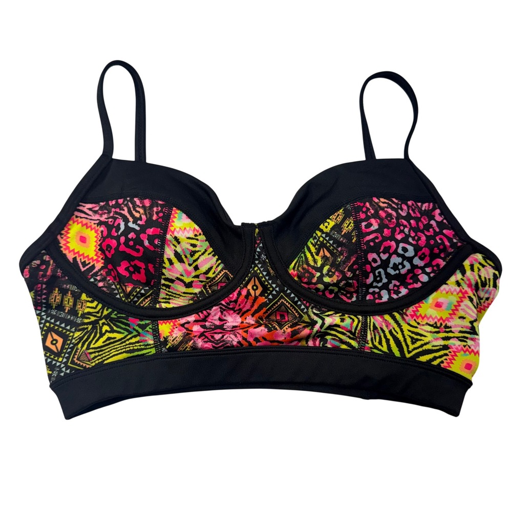 Betsey Johnson Bustier Swim‎ Top Womens S Neon Colorblock Tribal Y2K 90s Aztec
